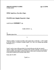 Urgenca upnika, da naj sodišče pozove dolžnikovega dolžnika na izvrševanje sklepa o izvršbi na denarno terjatev - S tem obrazcem upnik urgira pri sodišču, da naj pozove dolžnikovega dolžnika k izvrševanju sklepa o izvršbi na dolžnikovo denarno terjatev. Dolžnikov dolžnik je navadno delodajalec, pri katerem je dolžnik zaposlen, ali banka, pri kateri ima dolžnik odprt transakcijski račun, lahko pa tudi kakšna druga oseba.
Sodišče samo od sebe ne preverja izvrševanja sklepa o izvršbi s strani dolžnikovega dolžnika, zato ga je potrebno, če dolžnikov dolžnik sklepa ne izpolnjuje, na to dejstvo opozoriti z urgenco.